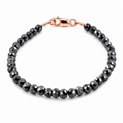 6 mm Black Diamond Beaded Unisex Bracelet in 925 Sterling Silver, 6.5–8.5 Inches