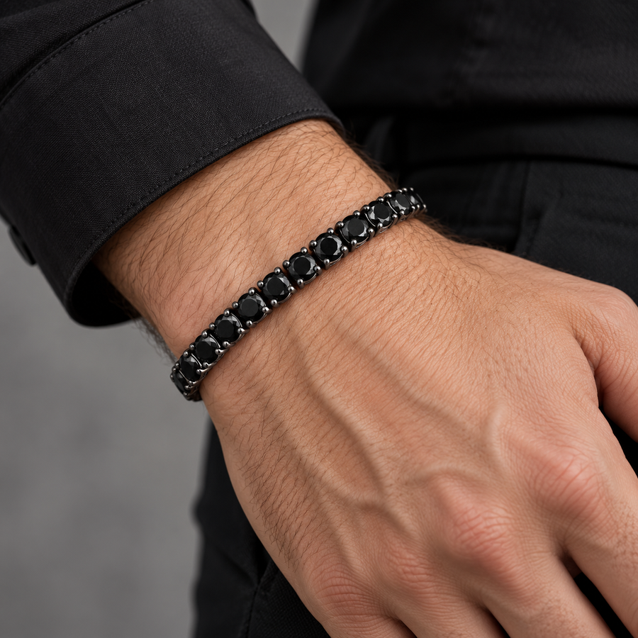 5 mm Black Diamond Tennis Bracelet in 925 Sterling Silver, 6–8.5 Inches
