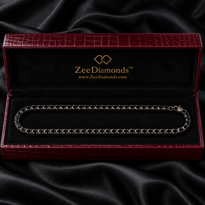 5 mm Black Diamond Tennis Necklace in 925 Sterling Silver, Unisex + Free Diamond Solitaire Studs
