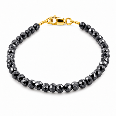 6 mm Black Diamond Beaded Bracelet in 925 Sterling Silver, 6.5–8.5 Inches Ideal Gift for Birthday