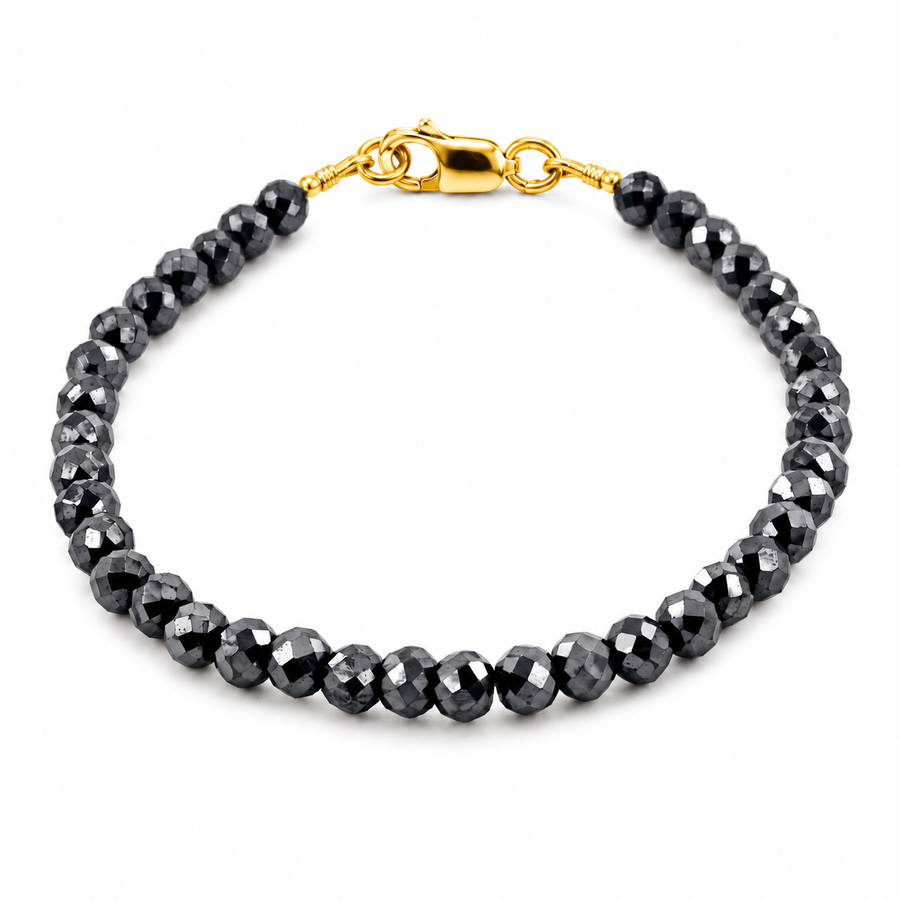 6 mm Black Diamond Beaded Bracelet in 925 Sterling Silver, 6.5–8.5 Inches Ideal Gift for Birthday