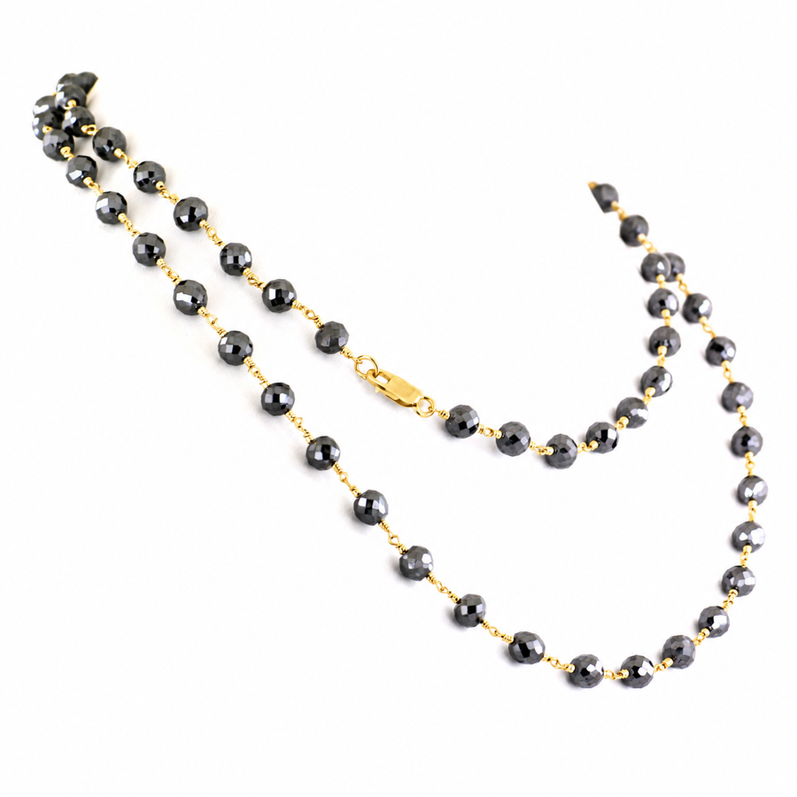 6 mm Black Diamond Long Chain Necklace, Sterling Silver Lobster Clasp, 18–36 Inches + Free Diamond Studs
