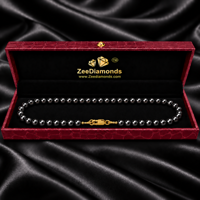 8 mm Black Diamond Beaded Necklace, Sterling Silver Lobster Clasp, 16–24 Inches + Free Diamond Studs