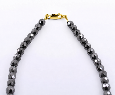 8 mm Black Diamond Beaded Necklace, 925 Sterling Silver Clasp, 18–24 Inches + Free Diamond Studs