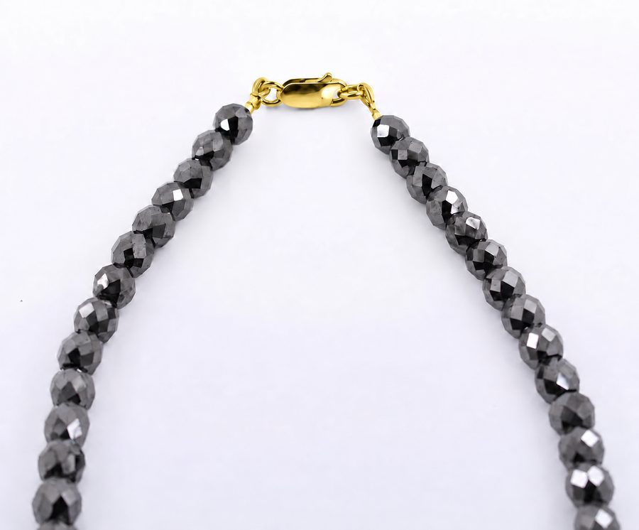 8 mm Black Diamond Beaded Necklace, 925 Sterling Silver Clasp, 18–24 Inches + Free Diamond Studs