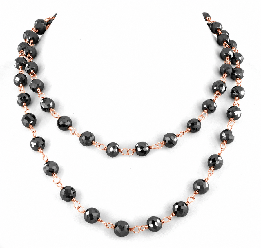 8 mm Black Diamond Long Chain Necklace in 925 Sterling Silver, 18–36 Inches + Free Diamond Studs