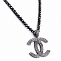 Derek Jeter Men's Black Diamond Necklace with CC Pendent - ZeeDiamonds