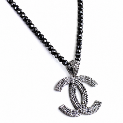 Derek Jeter Men's Black Diamond Necklace with CC Pendent - ZeeDiamonds