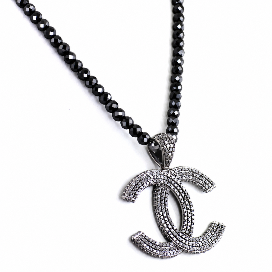 Derek Jeter Men's Black Diamond Necklace with CC Pendent - ZeeDiamonds