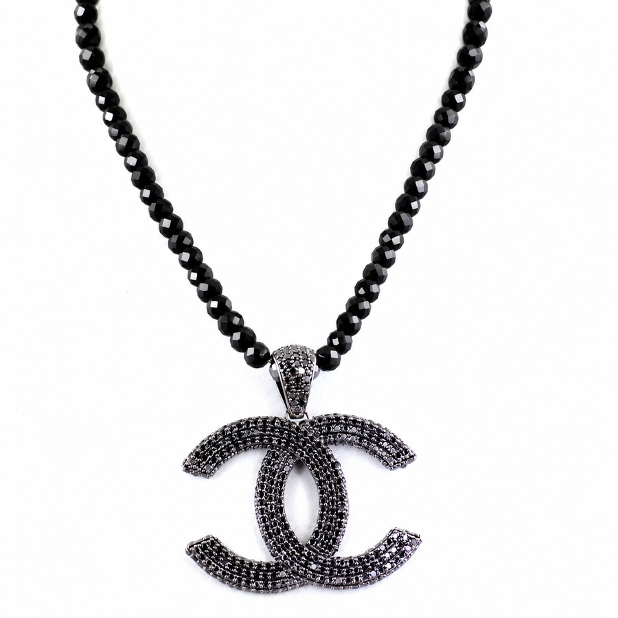 Derek Jeter Men's Black Diamond Necklace with CC Pendent - ZeeDiamonds