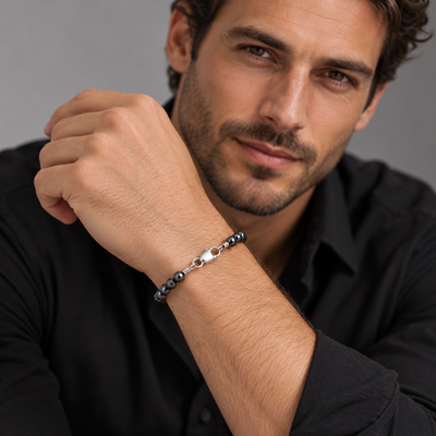 6 mm Black Diamond Beaded Bracelet in 925 Sterling Silver, 6.5–8.5 Inches Ideal Gift for Birthday