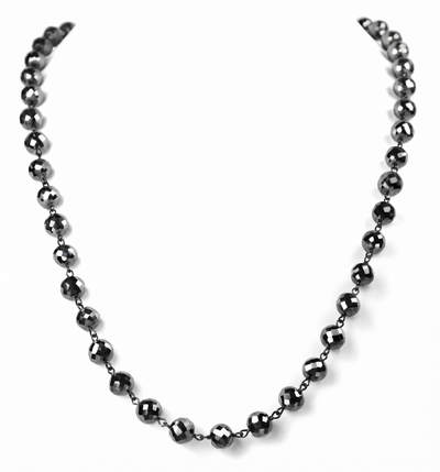 8 mm Black Diamond Beaded Chain Necklace, 925 Sterling Silver Clasp, 18–26 Inches | Derek