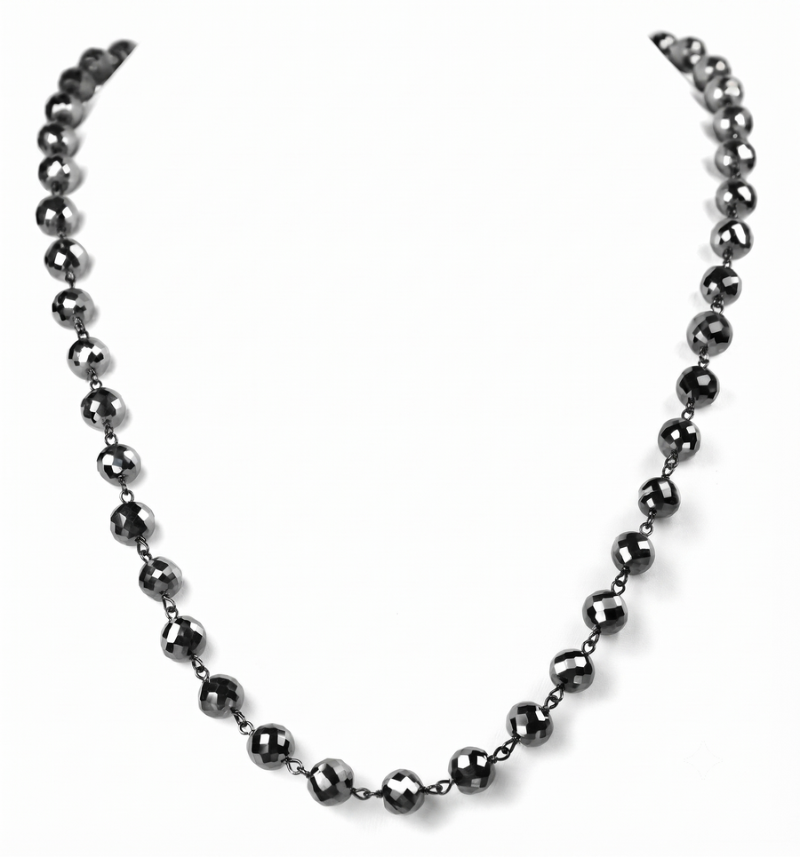 8 mm Black Diamond Beaded Chain Necklace, 925 Sterling Silver Clasp, 18–26 Inches | Derek