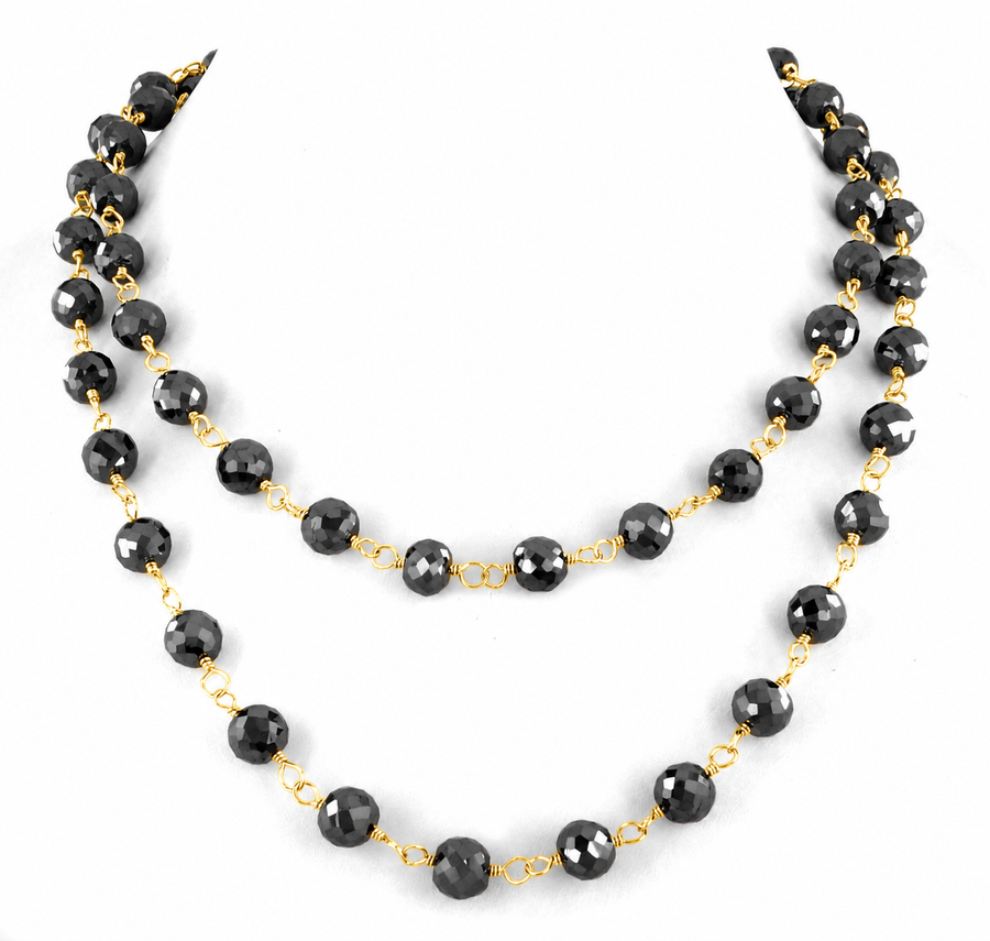 8 mm Black Diamond Long Chain Necklace in 925 Sterling Silver, 18–36 Inches + Free Diamond Studs