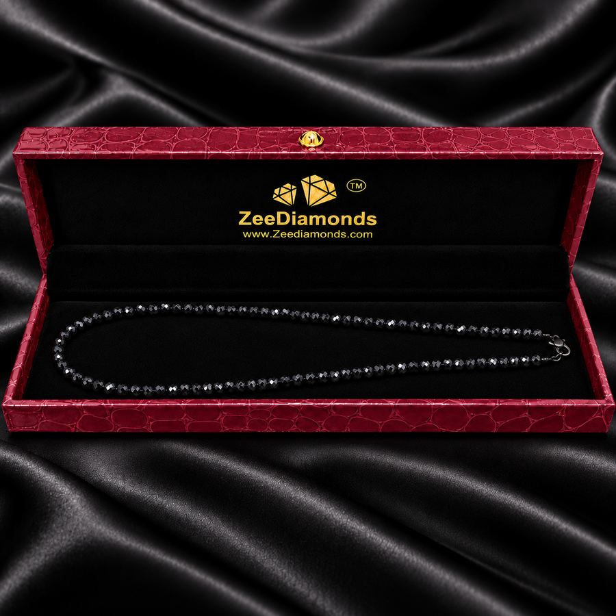 3 mm Black Diamond Beaded Necklace, 925 Sterling Silver, 16–36 Inches + Free Diamond Studs