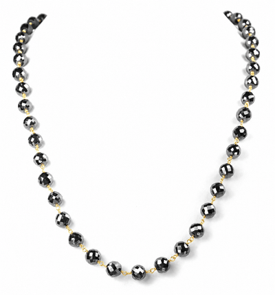 8 mm Black Diamond Beaded Chain Necklace, 925 Sterling Silver Clasp, 18–26 Inches | Derek