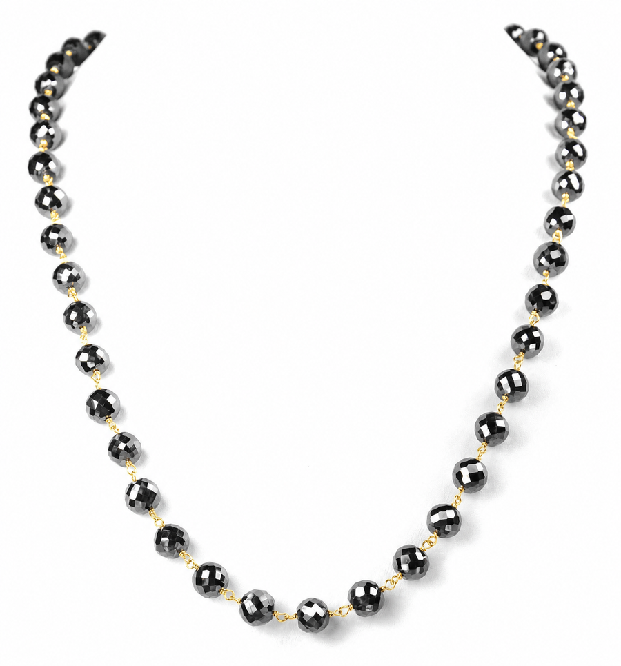 8 mm Black Diamond Beaded Chain Necklace, 925 Sterling Silver Clasp, 18–26 Inches | Derek