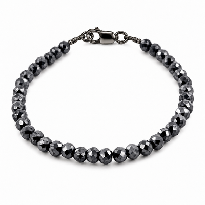 6 mm Black Diamond Beaded Unisex Bracelet in 925 Sterling Silver, 6.5–8.5 Inches