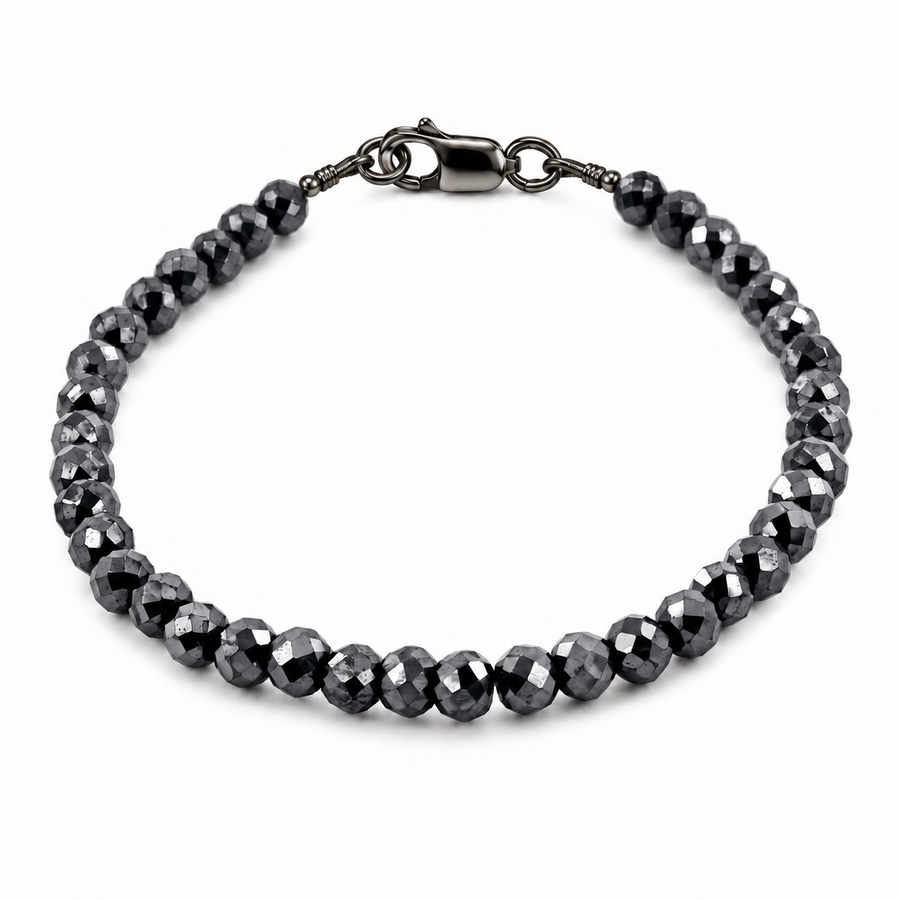6 mm Black Diamond Beaded Bracelet in 925 Sterling Silver, 6.5–8.5 Inches Ideal Gift for Birthday