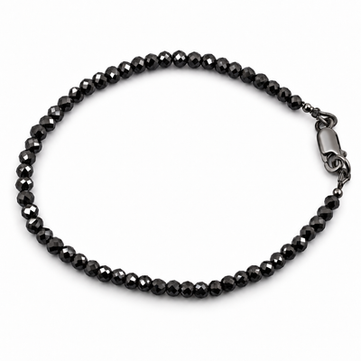 14 CT Black Diamond Beaded Bracelet, 2.80 mm Beads, 925 Sterling Silver, 6.5–8.5 Inches
