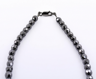 8 mm Black Diamond Beaded Necklace, 925 Sterling Silver Clasp, 18–24 Inches + Free Diamond Studs