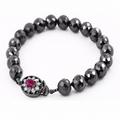 6mm Black Diamond Knot Style Beaded Bracelet with Ruby Clasp, Emerald Clasp, 925 Silver