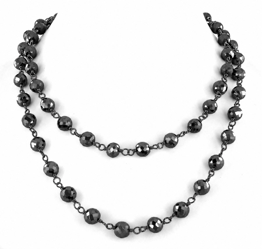 8 mm Black Diamond Long Chain Necklace in 925 Sterling Silver, 18–36 Inches + Free Diamond Studs