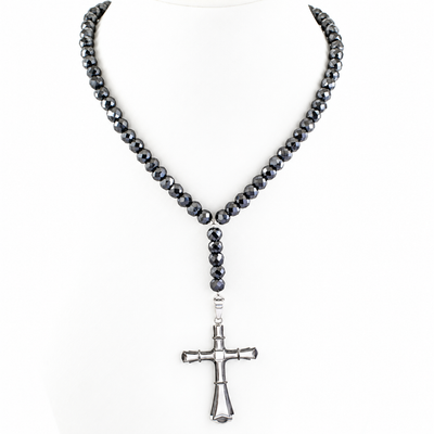 7 mm Black Diamonds Necklace For Men with Holy Cross pendent. - ZeeDiamonds
