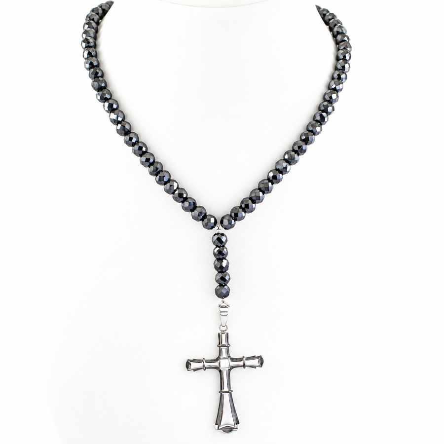 7 mm Black Diamonds Necklace For Men with Holy Cross pendent. - ZeeDiamonds