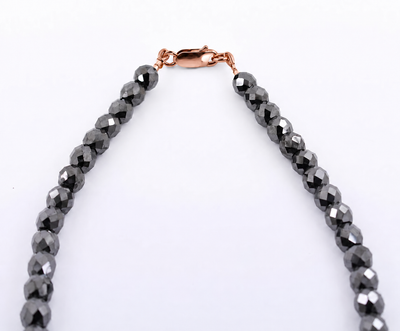 8 mm Black Diamond Beaded Necklace, 925 Sterling Silver Clasp, 18–24 Inches + Free Diamond Studs