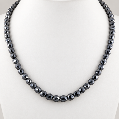 Certified 8 mm Black Diamond Beads Necklace-Great Shine & Luster! 18" to 24" options. - ZeeDiamonds