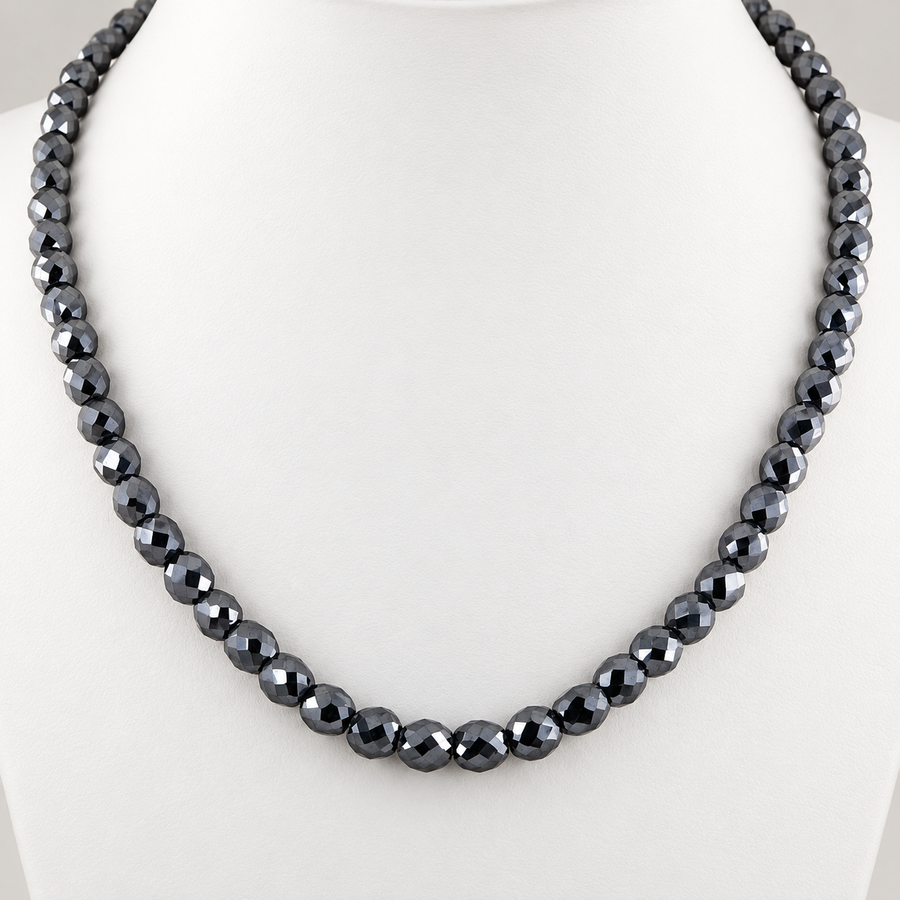 Certified 8 mm Black Diamond Beads Necklace-Great Shine & Luster! 18" to 24" options. - ZeeDiamonds