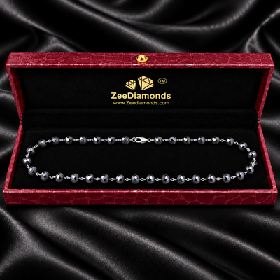 6 mm Black Diamond Long Chain Necklace, Sterling Silver Lobster Clasp, 18–36 Inches + Free Diamond Studs