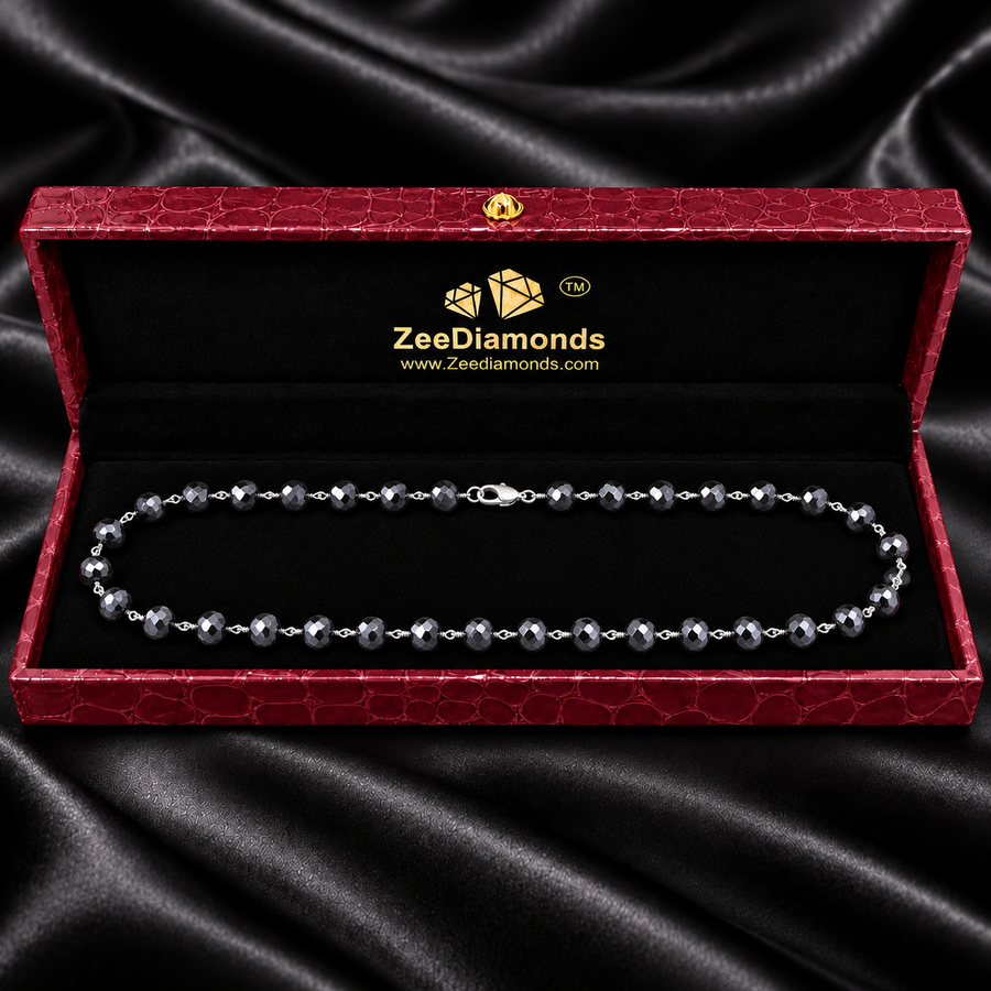 6 mm Black Diamond Long Chain Necklace, Sterling Silver Lobster Clasp, 18–36 Inches + Free Diamond Studs
