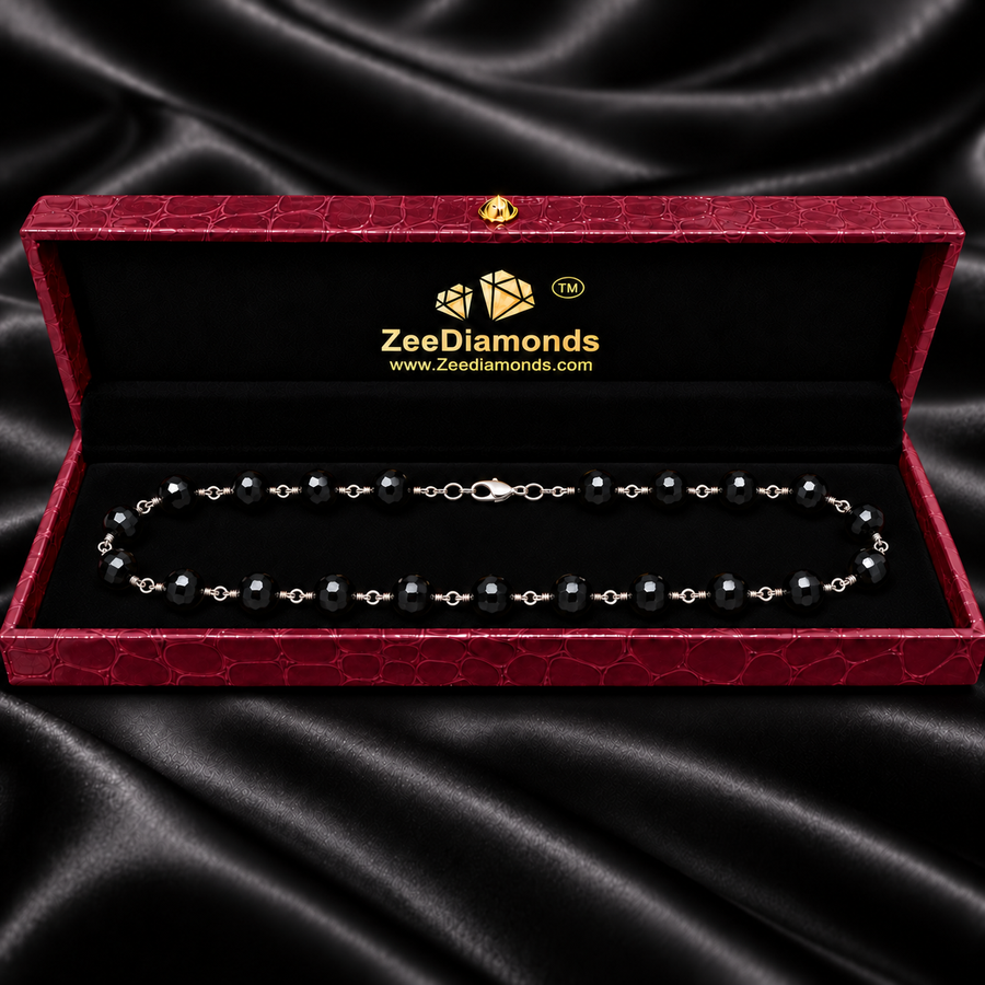 8 mm Black Diamond Long Chain Necklace in 925 Sterling Silver, 18–36 Inches + Free Diamond Studs