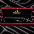 4 mm Black Diamond Beaded Necklace with Sterling Silver Cross Pendant, Unisex, 18–24 Inches + Free Diamond Studs