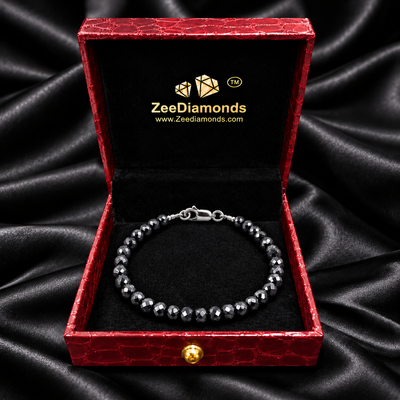 6 mm Black Diamond Beaded Bracelet in 925 Sterling Silver, 6.5–8.5 Inches Ideal Gift for Birthday