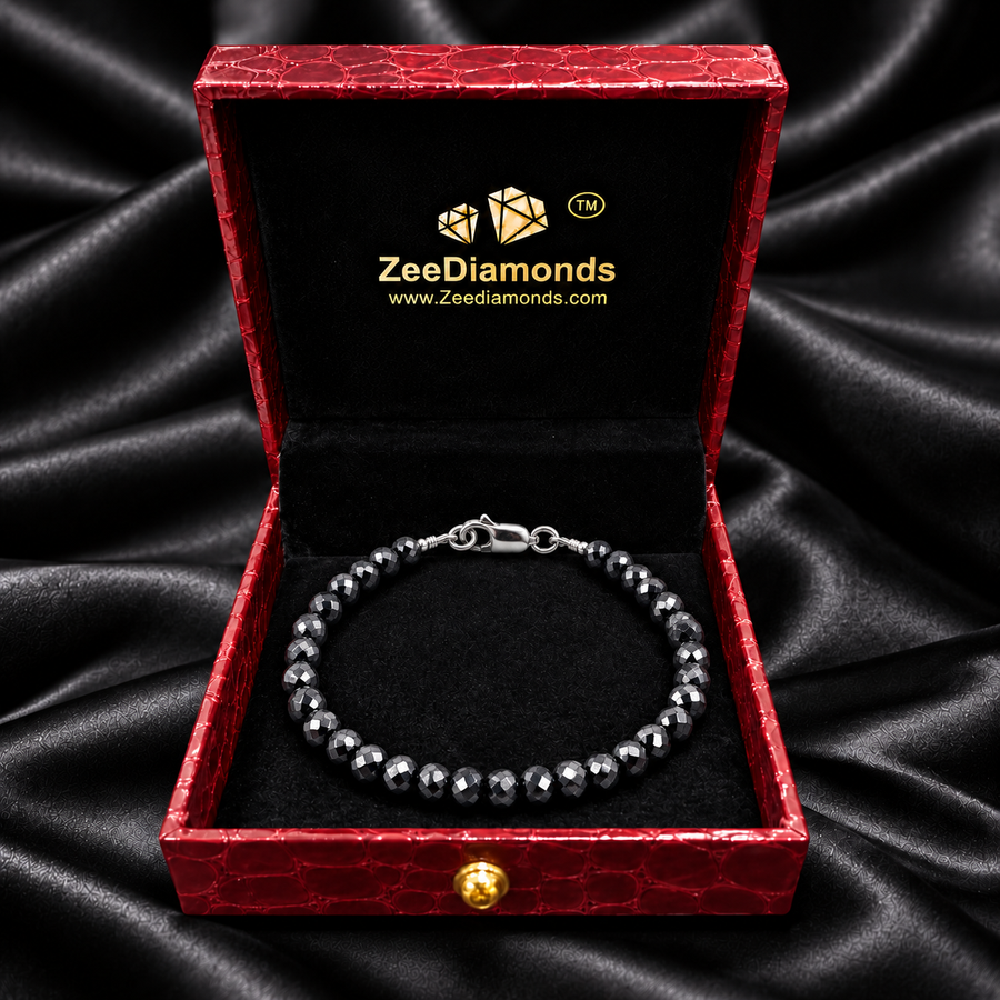 6 mm Black Diamond Beaded Bracelet in 925 Sterling Silver, 6.5–8.5 Inches Ideal Gift for Birthday