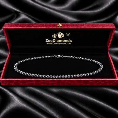 6 mm Black Diamond Beaded Necklace, Sterling Silver Lobster Clasp, 16–21 Inches + Free Diamond Studs