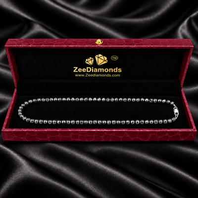 6 mm Black Diamond Beaded Necklace, 16–30 Inches, Sterling Silver Lobster Clasp + Free Diamond Studs