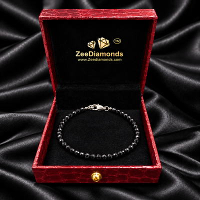 14 CT Black Diamond Beaded Bracelet, 2.80 mm Beads, 925 Sterling Silver, 6.5–8.5 Inches
