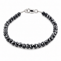 6 mm AAA Quality Certified Black Diamond Beads Bracelet In Sterling Silver - ZeeDiamonds