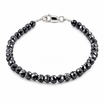 6 mm AAA Quality Certified Black Diamond Beads Bracelet In Sterling Silver - ZeeDiamonds