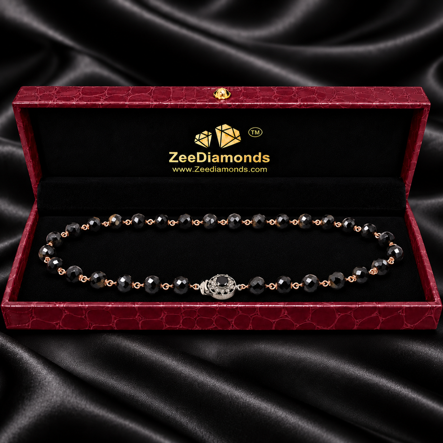 4 mm Black Diamond Chain Necklace with Solitaire Clasp, 925 Sterling Silver, 16–28 Inches + Certified! Free Diamond Studs.