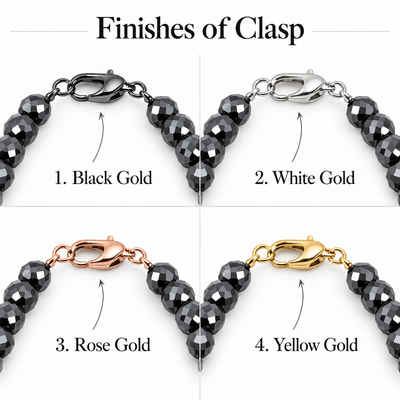 8 mm Black Diamond Beaded Necklace, 925 Sterling Silver Clasp, 18–24 Inches + Free Diamond Studs