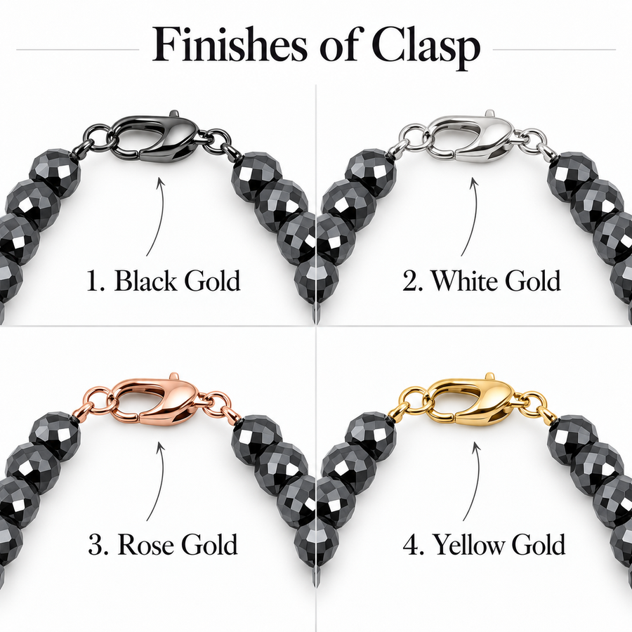 8 mm Black Diamond Beaded Necklace, 925 Sterling Silver Clasp, 18–24 Inches + Free Diamond Studs