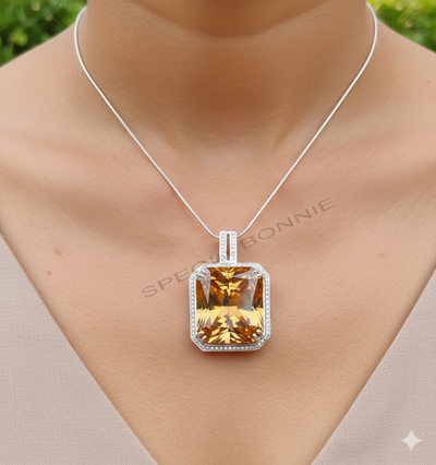 HUGE 82.50 Ct Champagne Moissanite Pendant – Amazing Shine & Luster ! - ZeeDiamonds