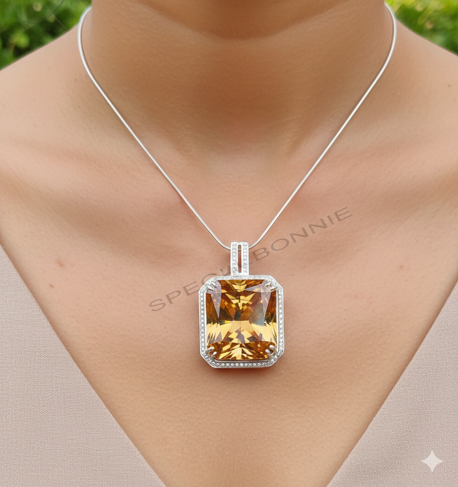 HUGE 82.50 Ct Champagne Moissanite Pendant – Amazing Shine & Luster ! - ZeeDiamonds