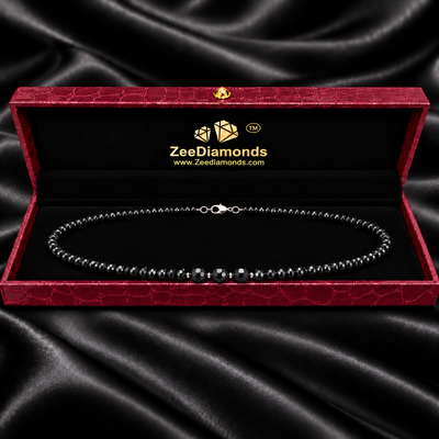 Black Diamond Beaded Necklace, Sterling Silver Lobster Clasp, 16–21 Inches + Free Diamond Studs - ZeeDiamonds