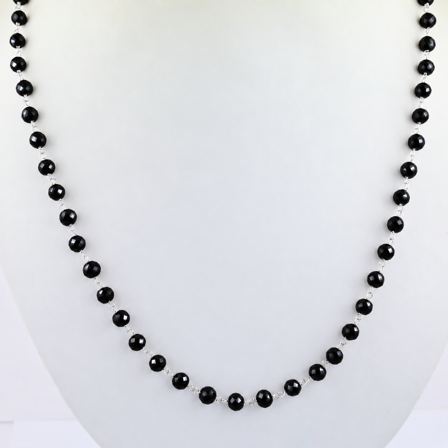 4 mm Black Diamond Chain Necklace with Solitaire Clasp, 925 Sterling Silver, 16–28 Inches + Certified! Free Diamond Studs.